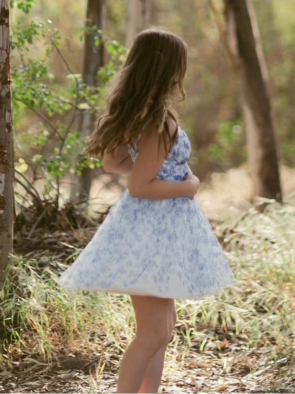 Blue Floral Spaghetti-Strap Junior‘s Dress